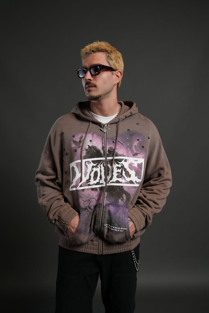 Midnight Horseman "Chambers" Zip Hoodie in Mojave Brown Drift Wash