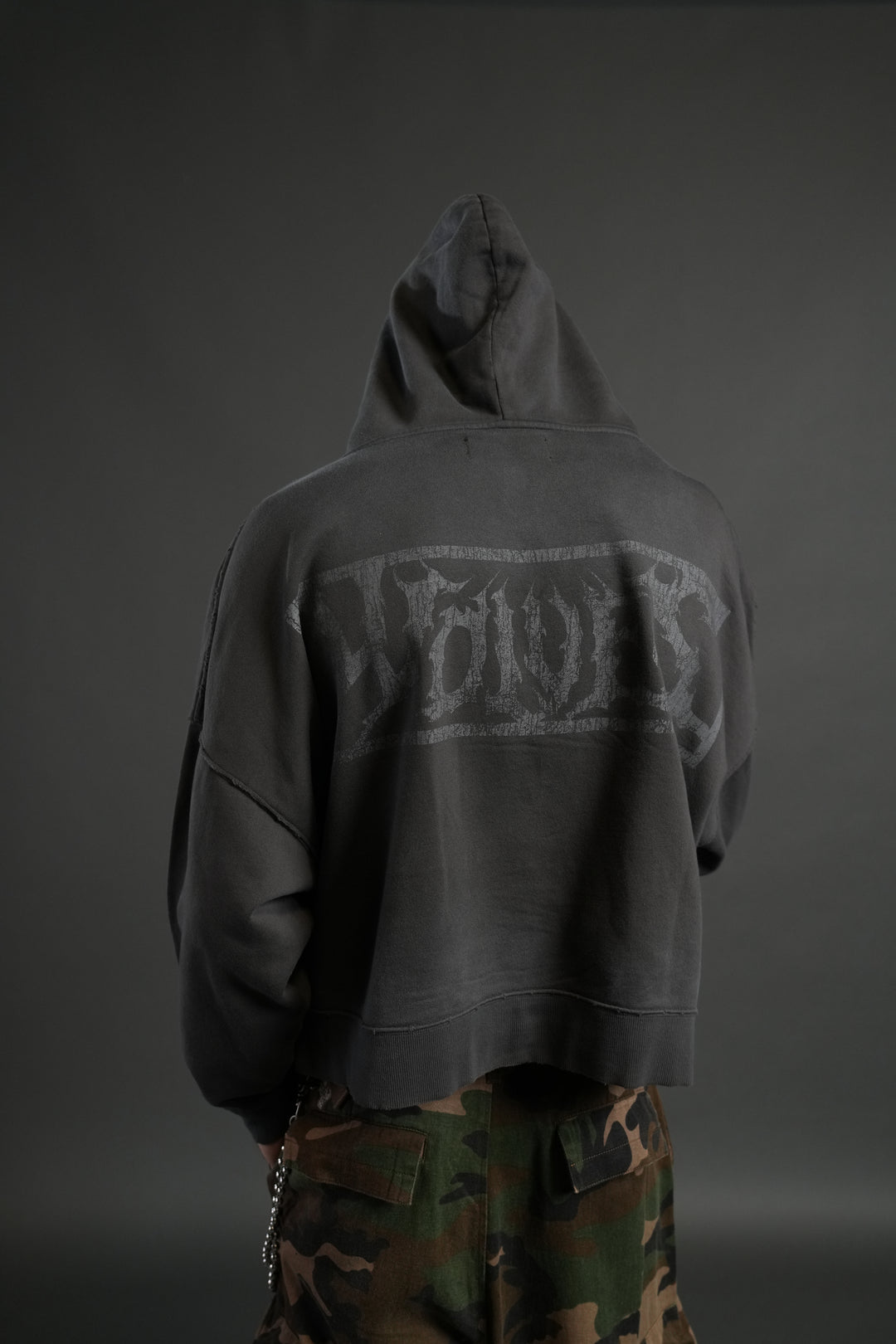 Shielded Heart Destroyed Grunge "Gage Box Cut" Hoodie in Wolf Gray Drift Wash