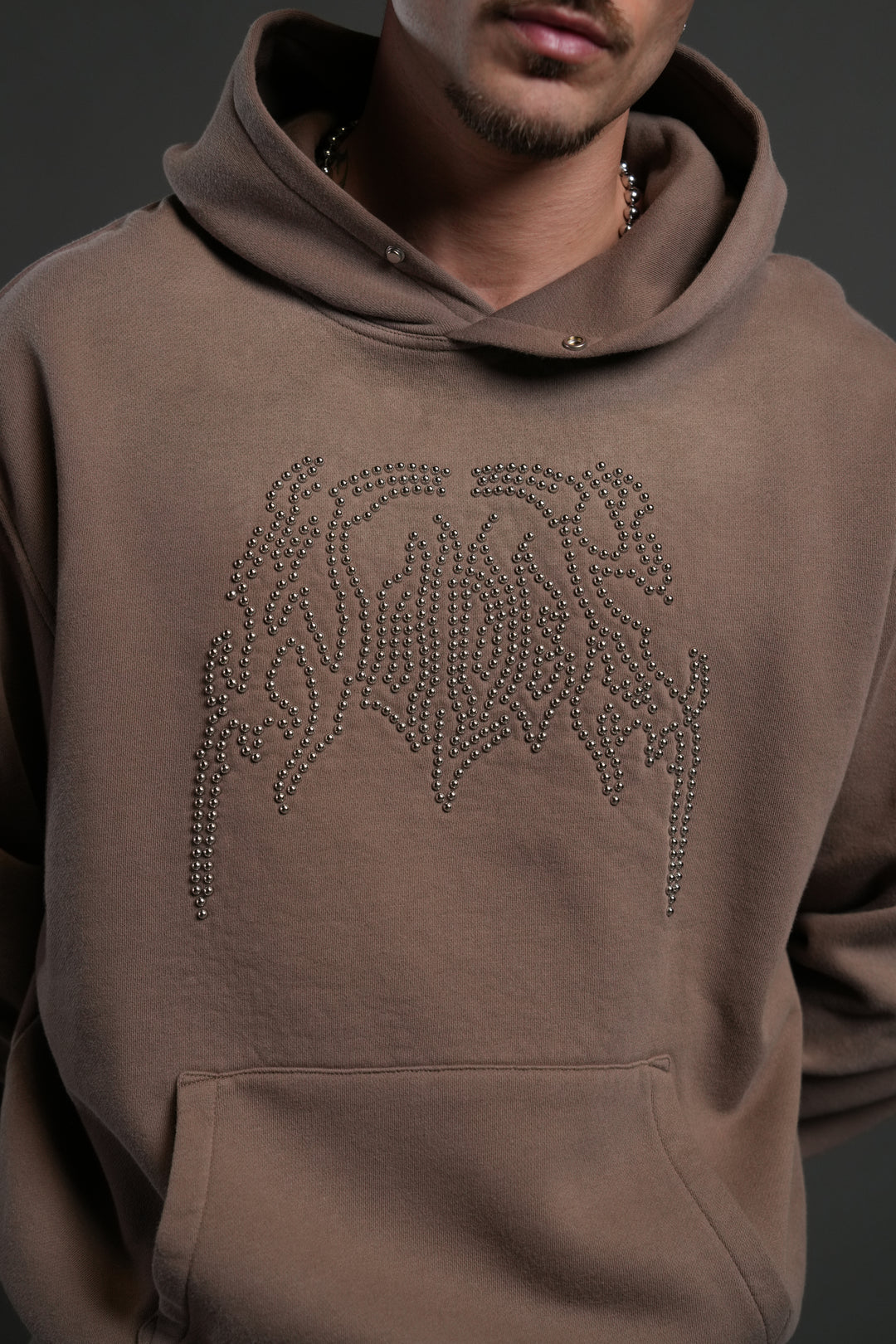 Studded Respect Unisex "Pierce" Hoodie in Mojave Brown Drift Wash