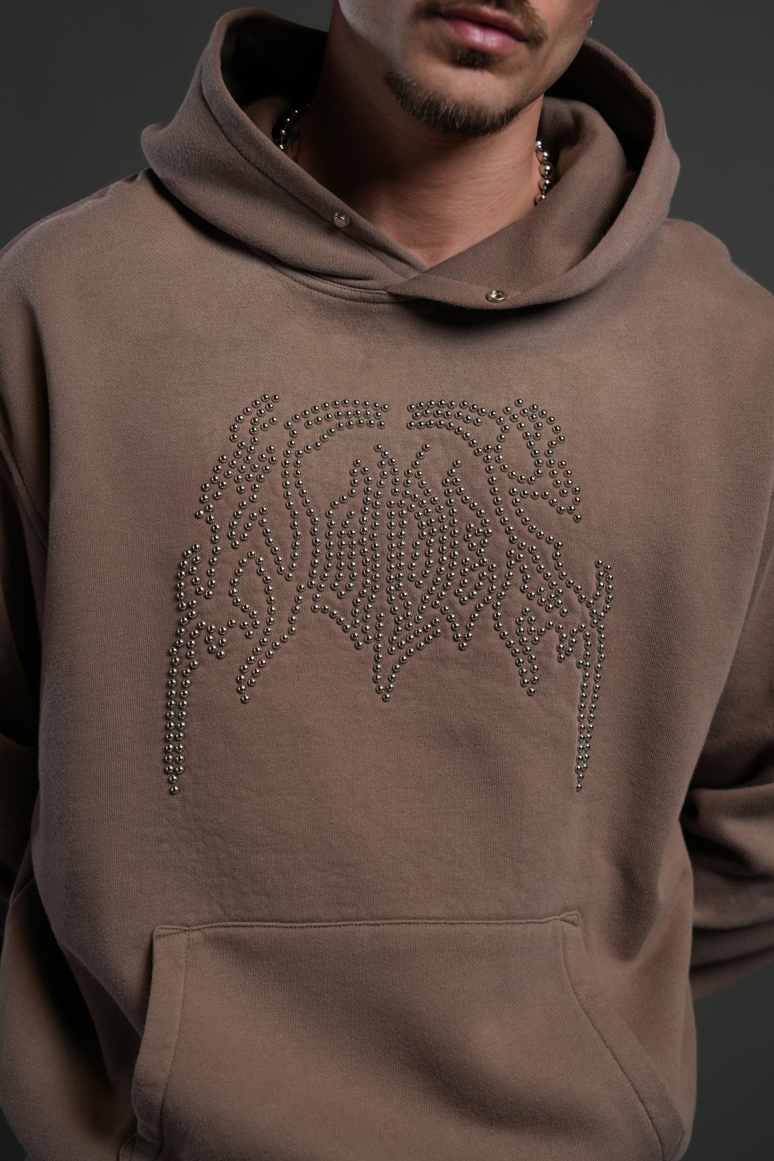 Studded Respect Unisex "Pierce" Hoodie in Mojave Brown Drift Wash