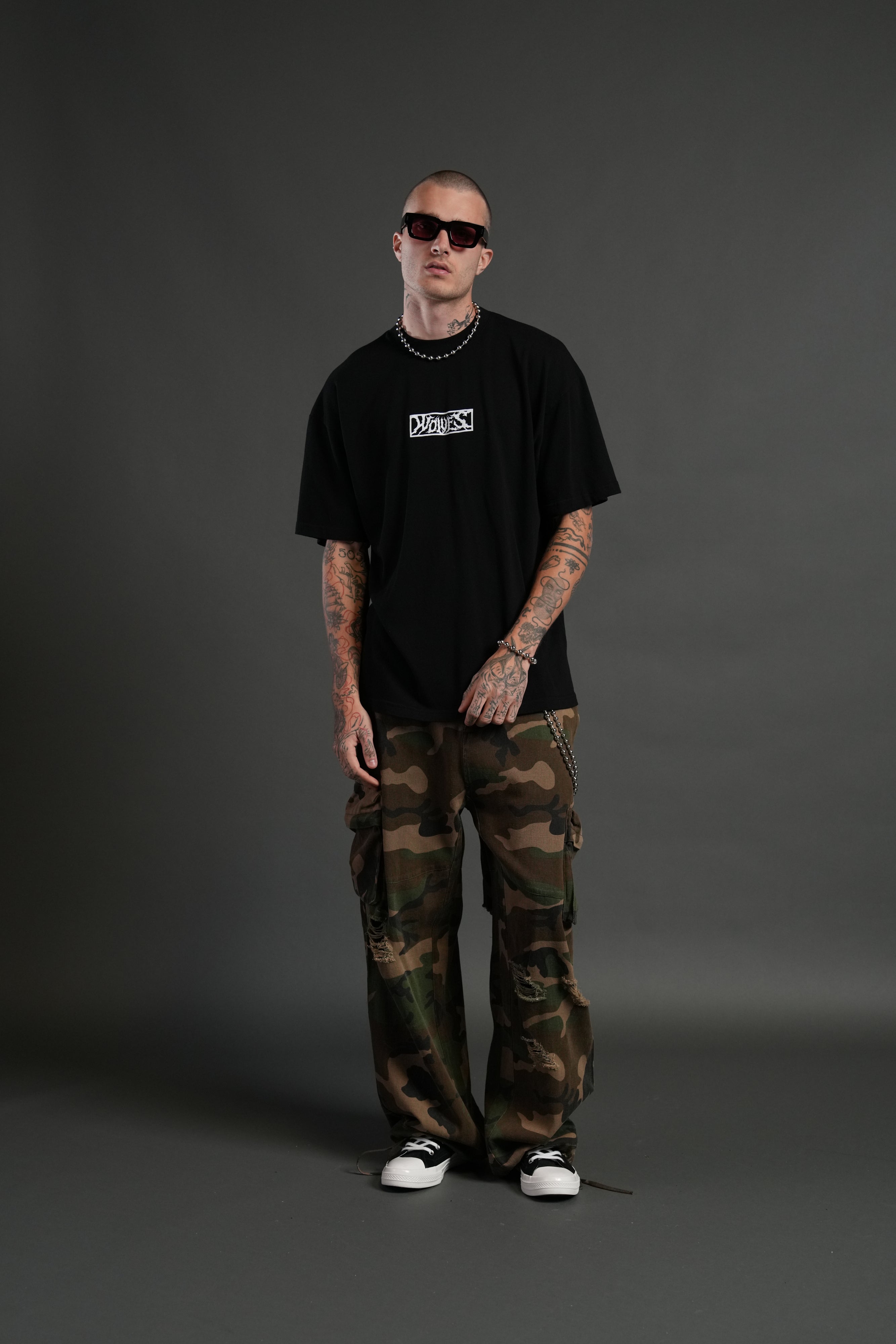 Skull Flower "Premium" Oversized Tee in Black