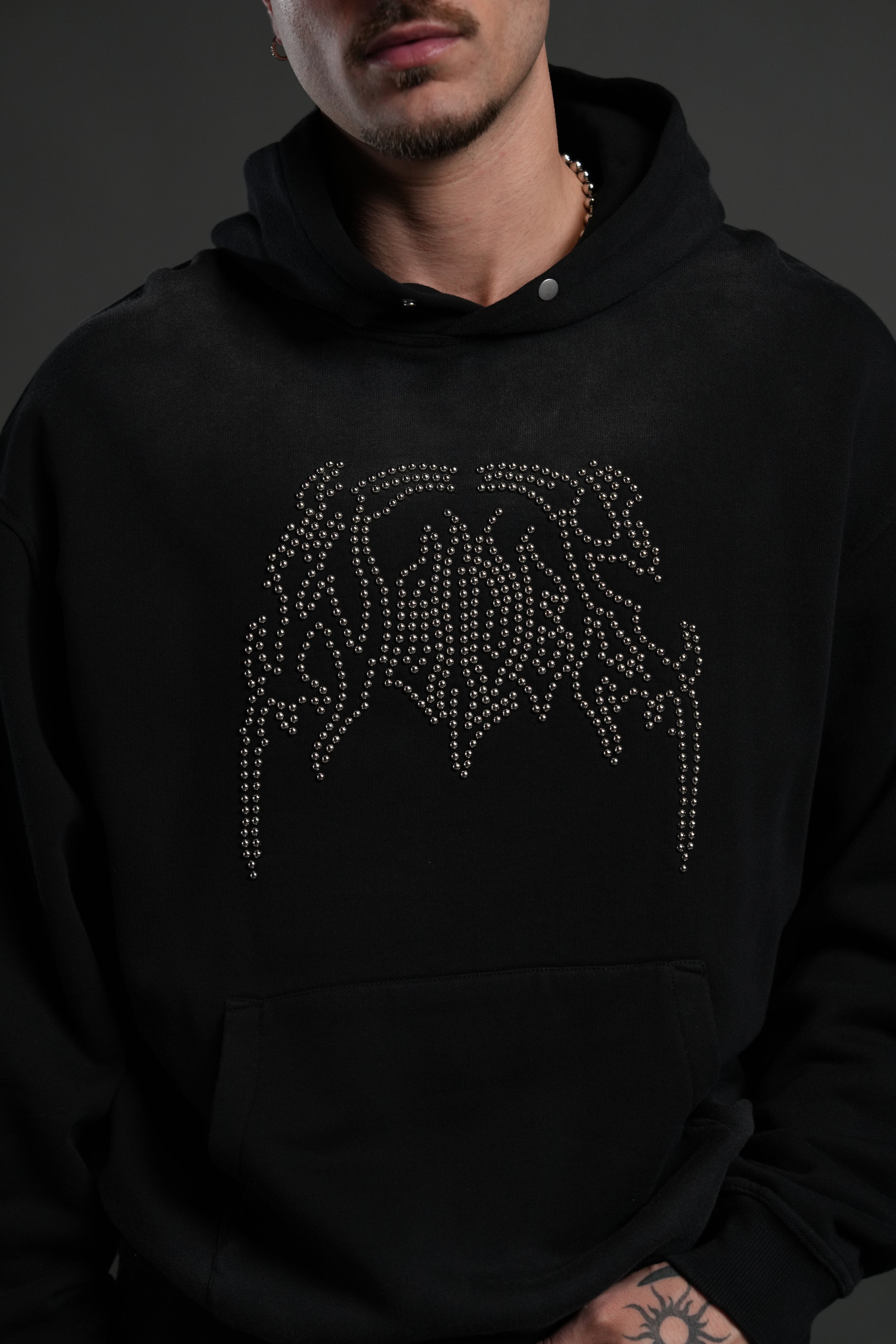 Studded Respect Unisex "Pierce" Hoodie in Black Drift Wash