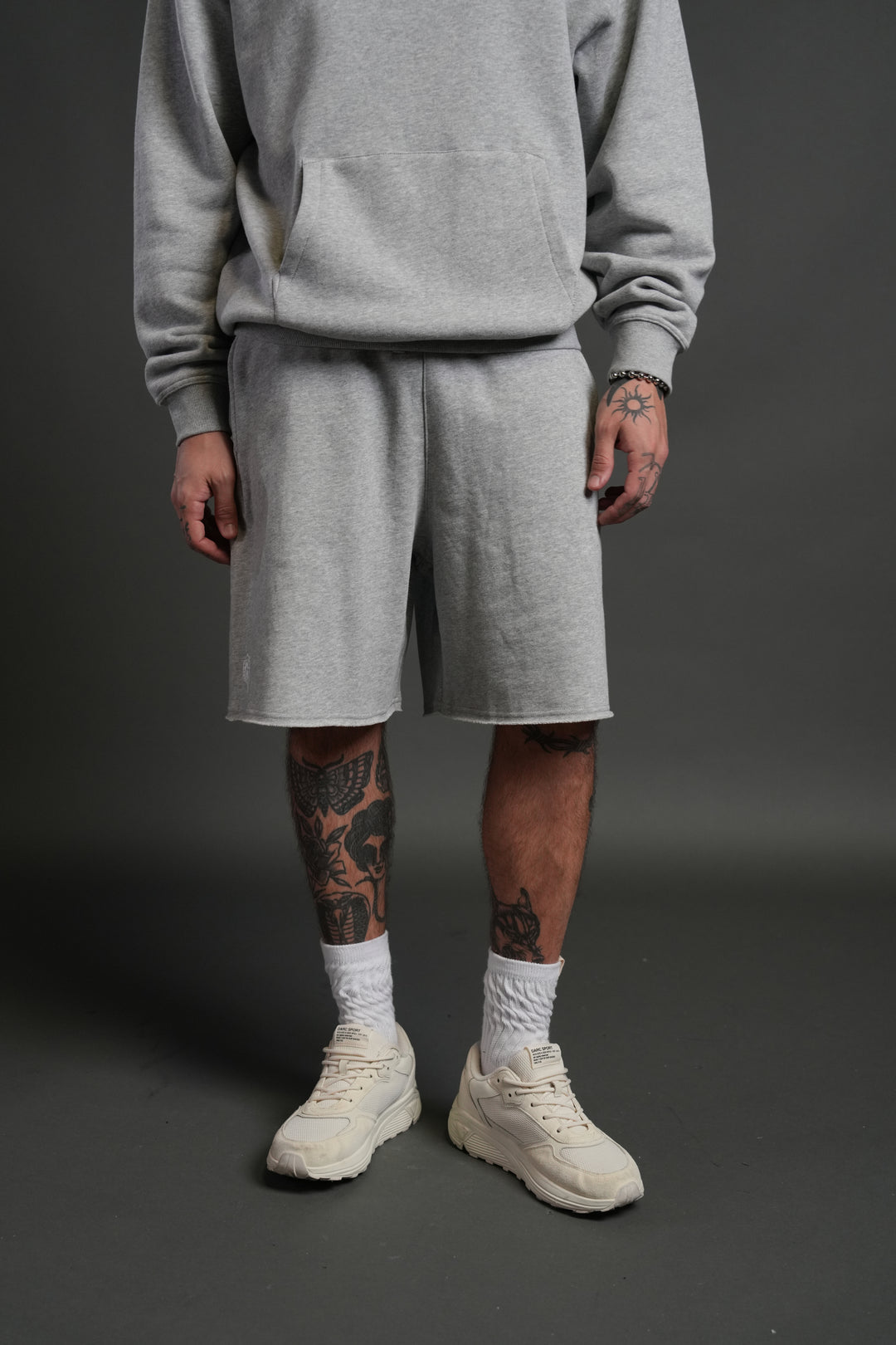 Dual Core Raw Hem Oversized Post Lounge Sweat Shorts in Light Athletic Gray