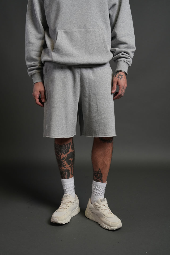 Dual Core Raw Hem Oversized Post Lounge Sweat Shorts in Light Athletic Gray