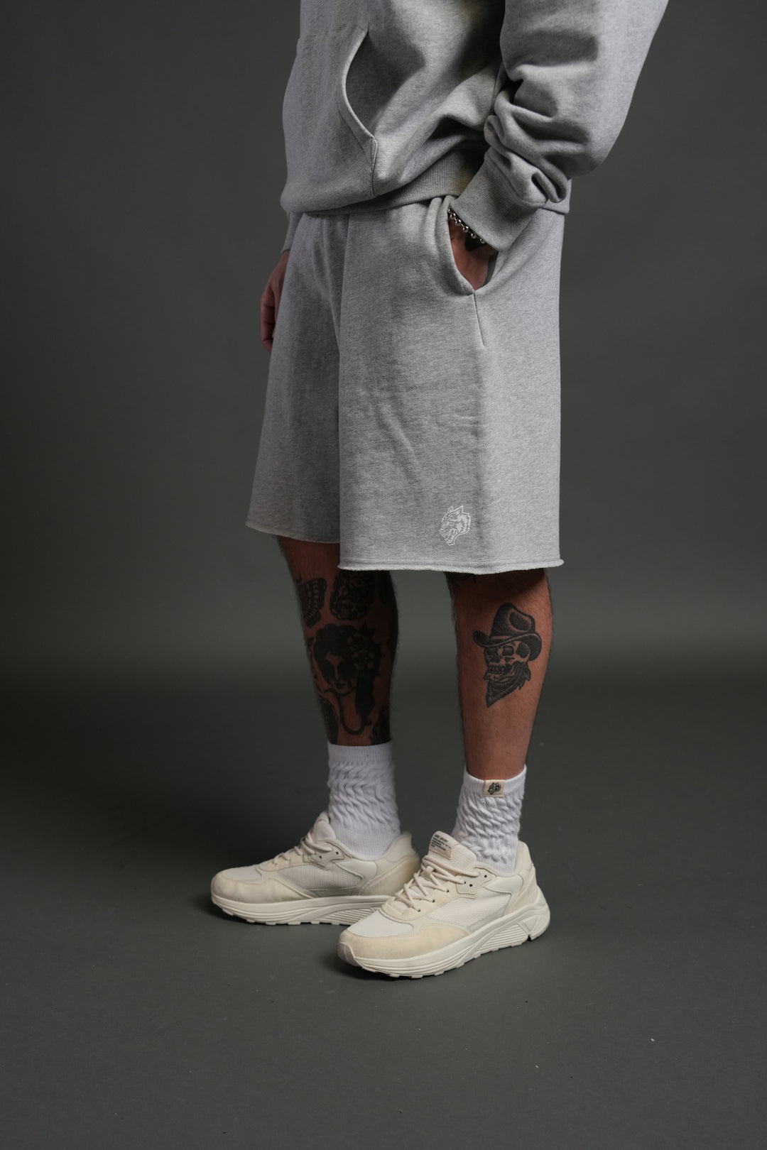 Dual Core Raw Hem Oversized Post Lounge Sweat Shorts in Light Athletic Gray