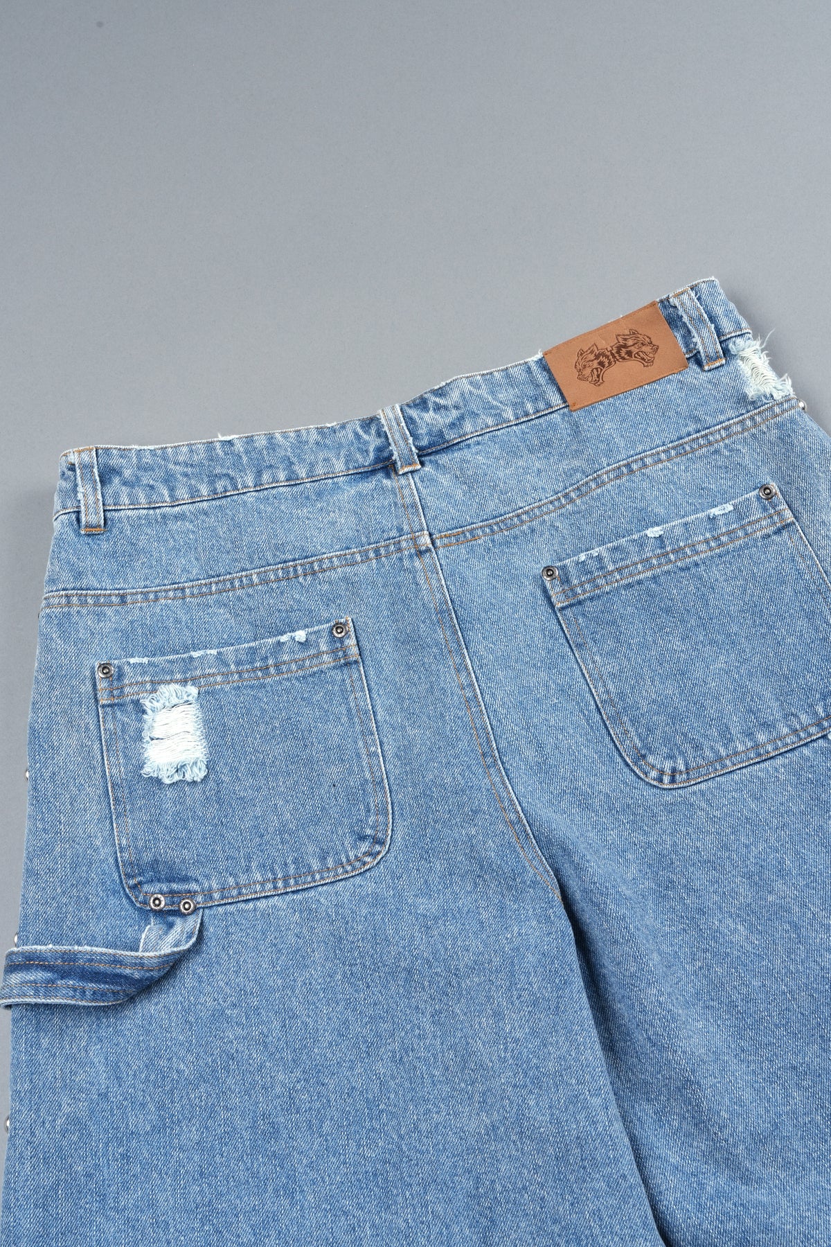 Wolves Heritage Distressed Denim Carpenter Shorts In Light Wash