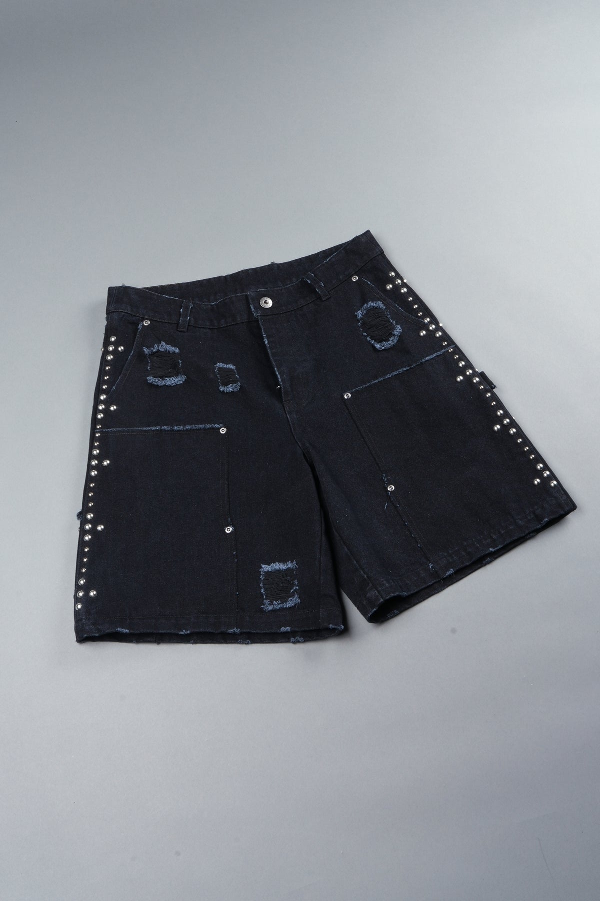 Wolves Heritage Distressed Denim Carpenter Shorts In Black