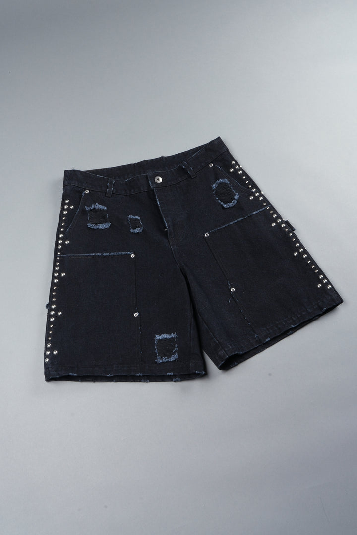 Wolves Heritage Distressed Denim Carpenter Shorts In Black