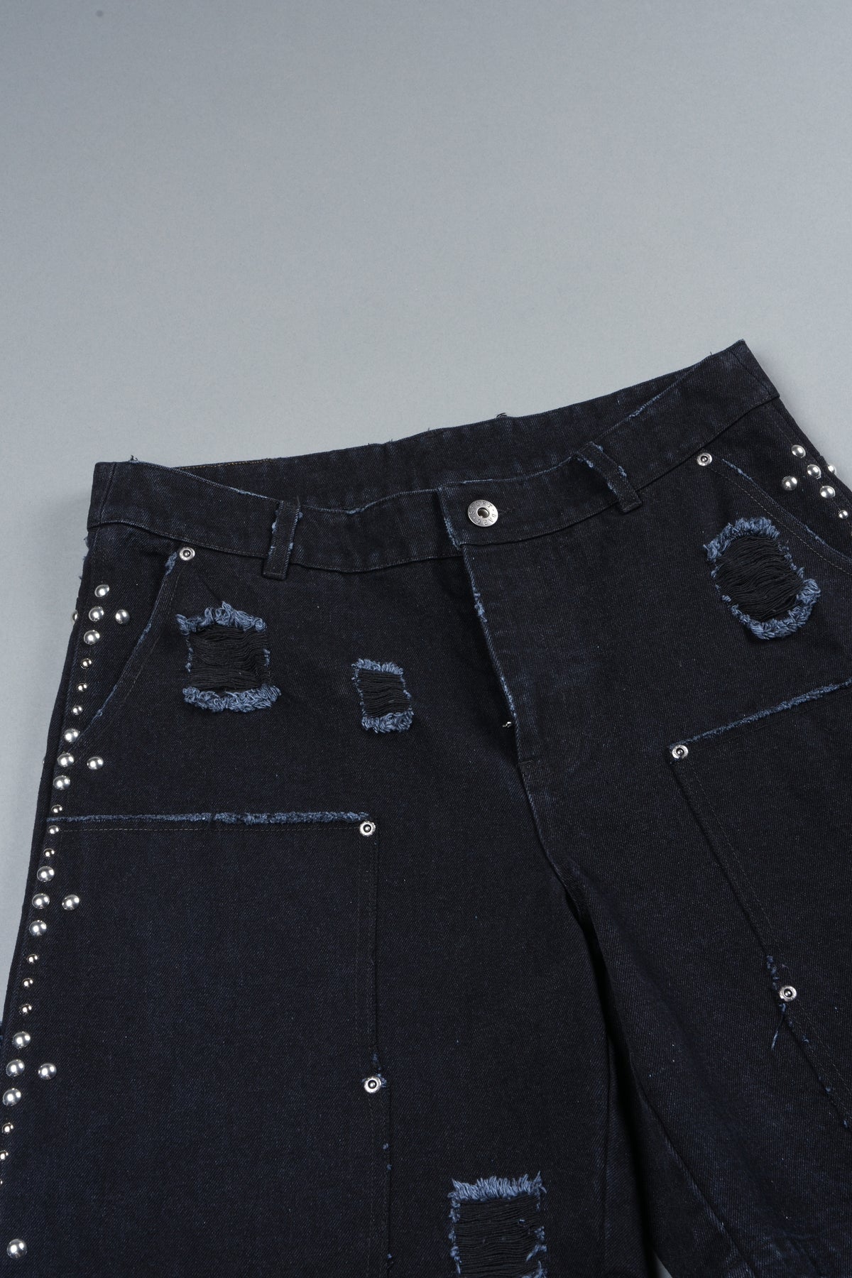 Wolves Heritage Distressed Denim Carpenter Shorts In Black