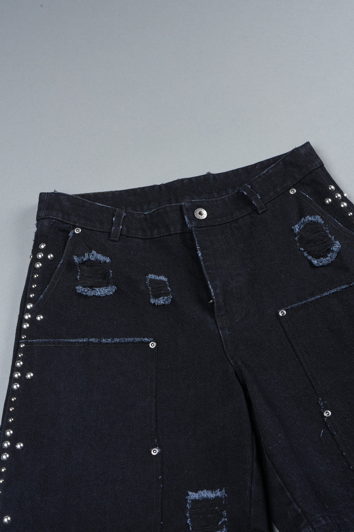 Wolves Heritage Distressed Denim Carpenter Shorts In Black