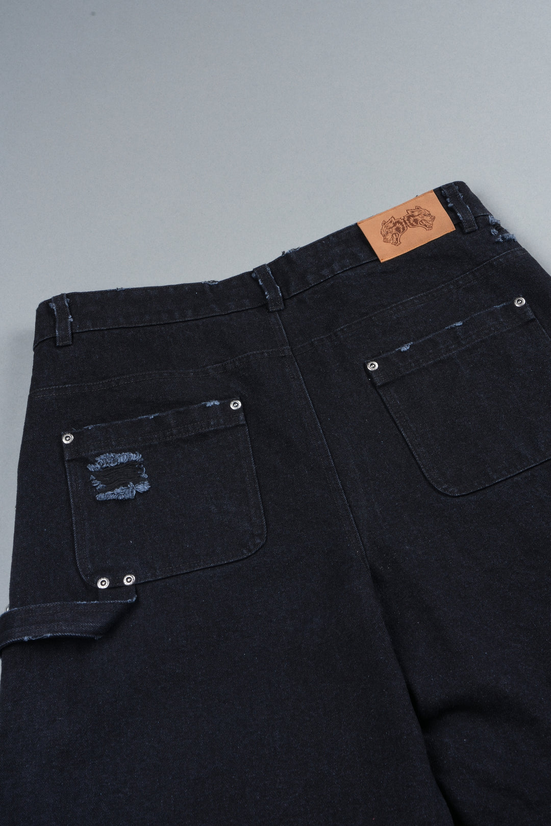 Wolves Heritage Distressed Denim Carpenter Shorts In Black