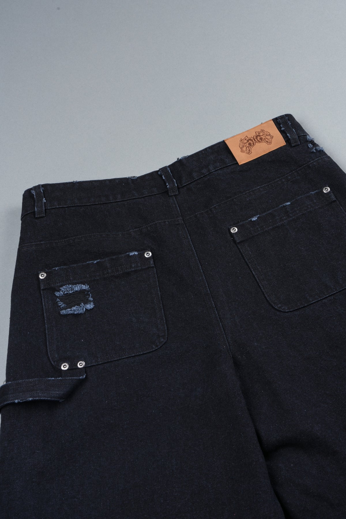 Wolves Heritage Distressed Denim Carpenter Shorts In Black