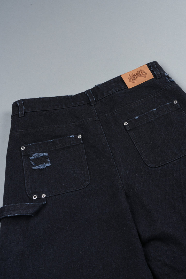 Wolves Heritage Distressed Denim Carpenter Shorts In Black
