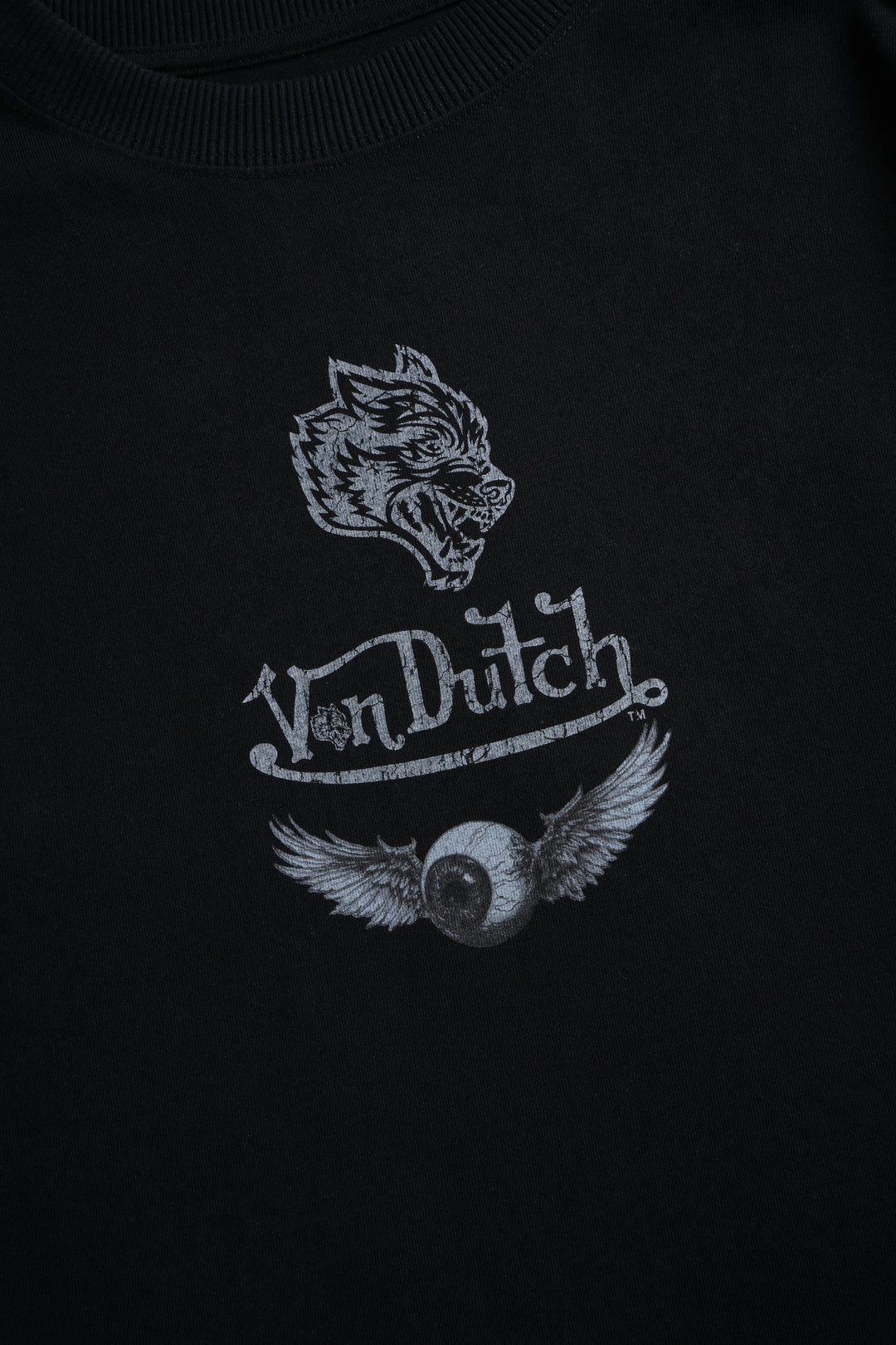 Take-Off Grunge Mid-Length Raw Hem LS Tee in Black