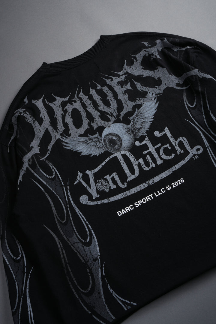 Take-Off Grunge Mid-Length Raw Hem LS Tee in Black