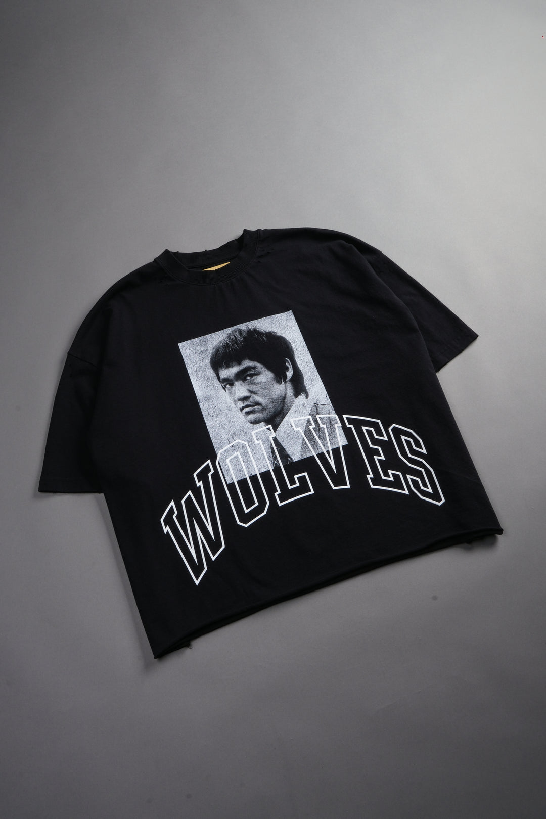 Bruce Lee Forever Distressed Grunge Box Cut Tee V2 in Black