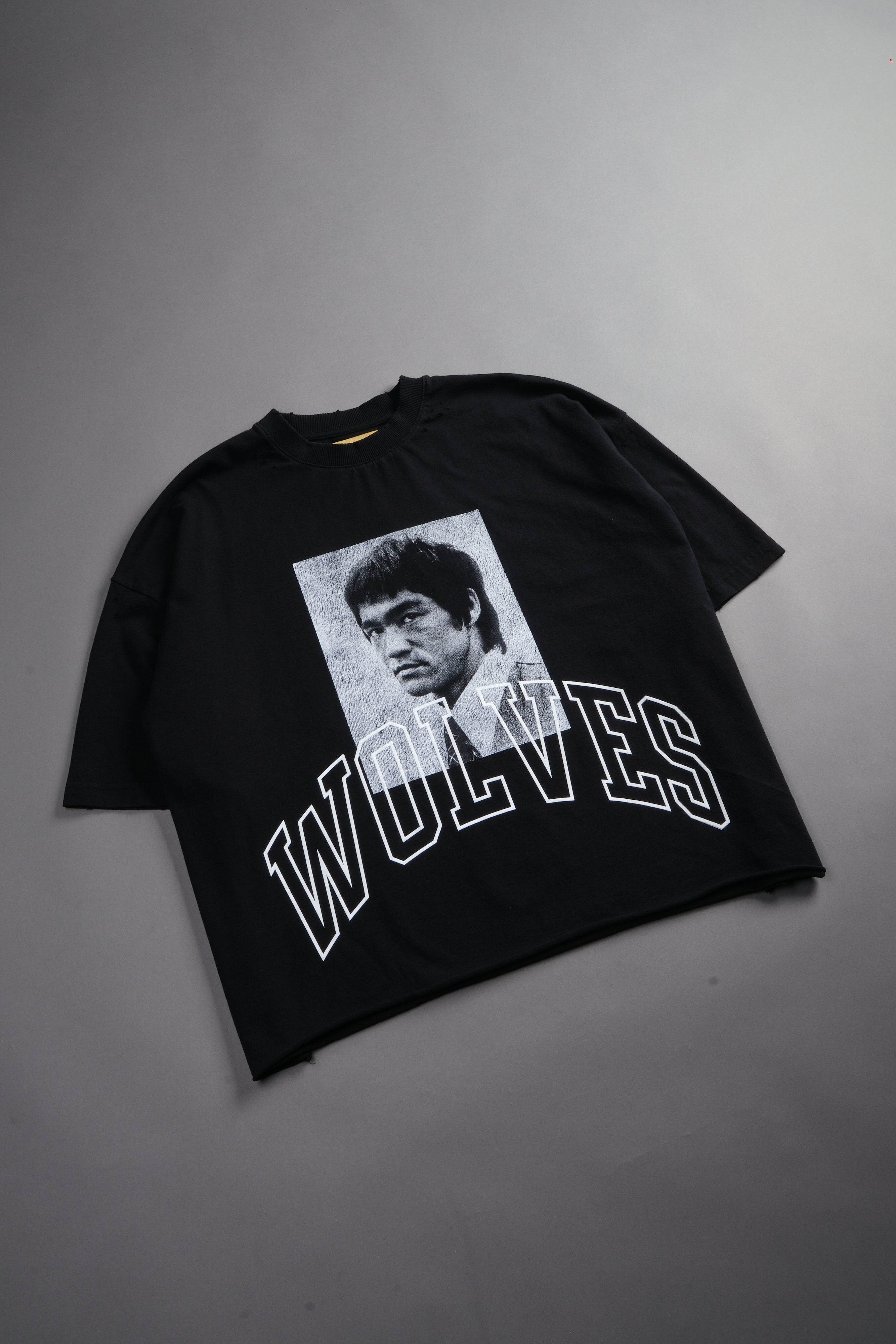 Bruce Lee Forever Distressed Grunge Box Cut Tee V2 in Black
