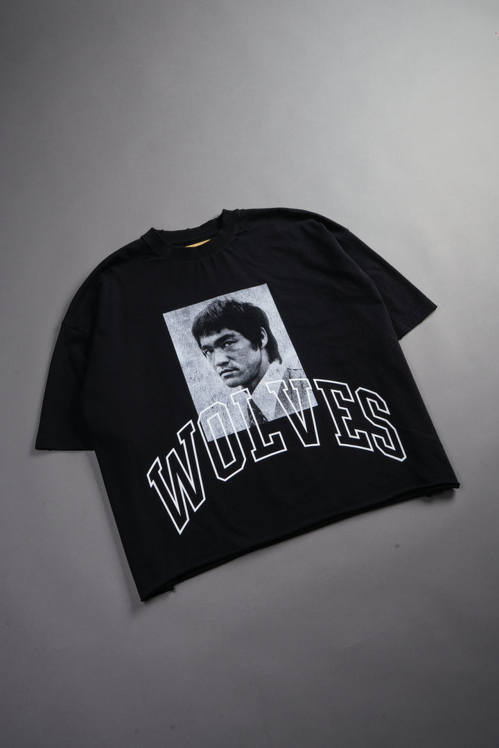 Bruce Lee Forever Distressed Grunge Box Cut Tee V2 in Black