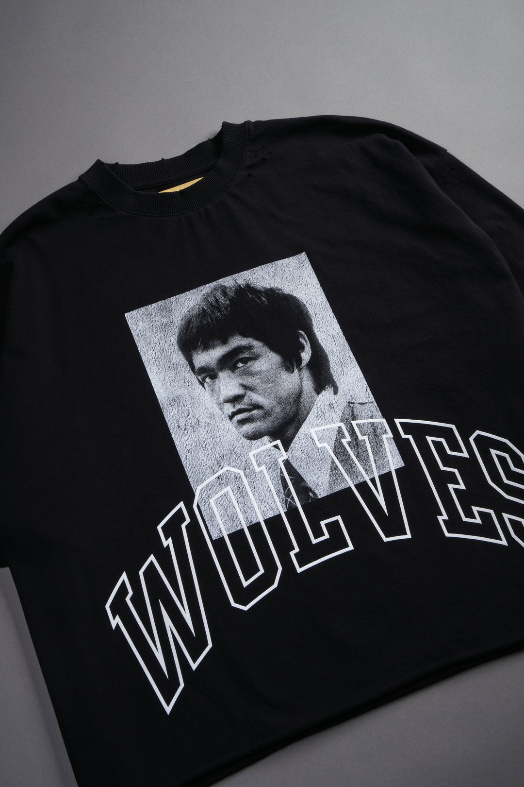 Bruce Lee Forever Distressed Grunge Box Cut Tee V2 in Black