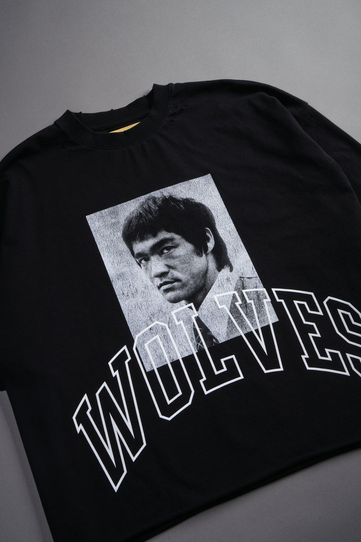 Bruce Lee Forever Distressed Grunge Box Cut Tee V2 in Black