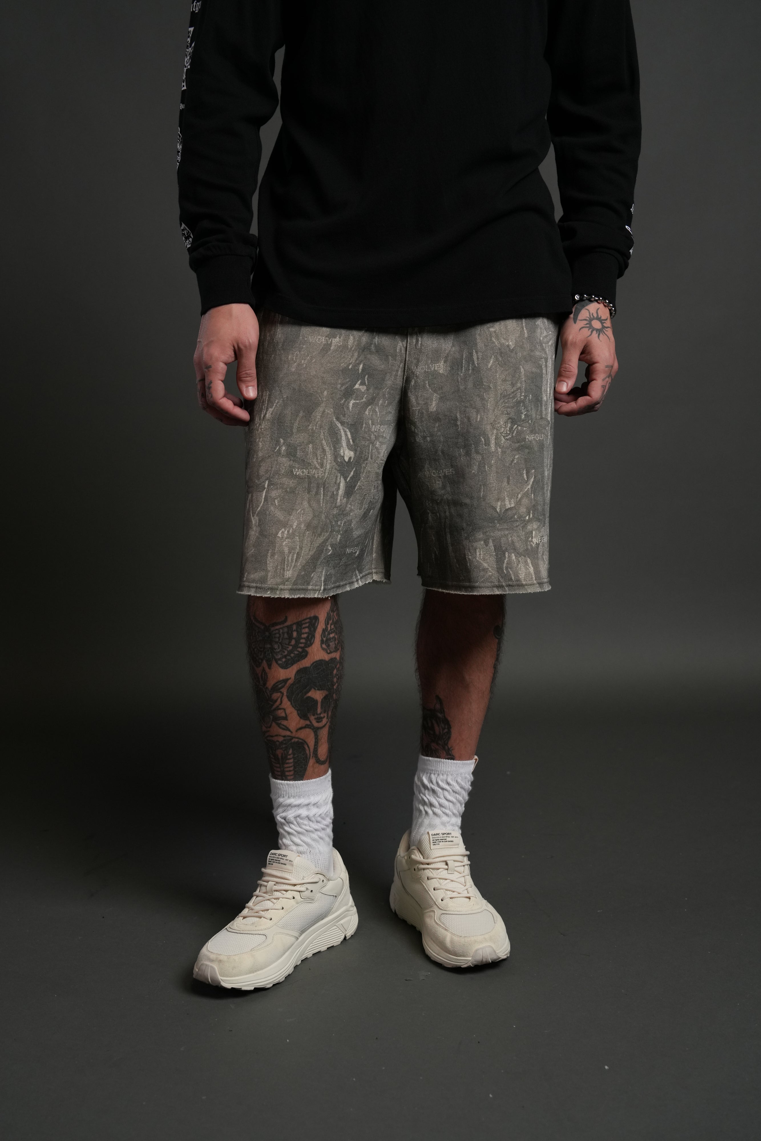 Dual Core Raw Hem Oversized Post Lounge Sweat Shorts in Ohana