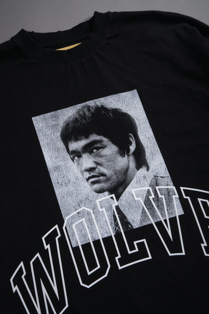 Bruce Lee Forever Distressed Grunge Box Cut Tee V2 in Black