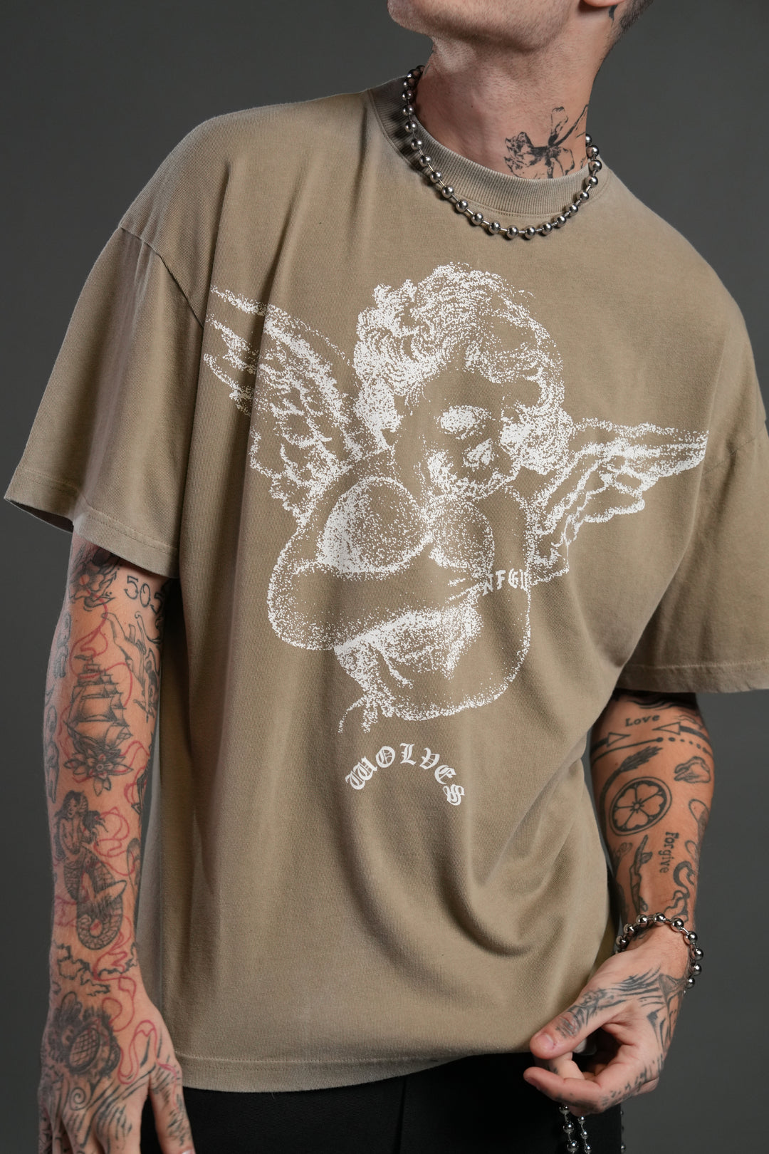 Shielded Heart Unisex "Premium" Oversized Tee in Taupe