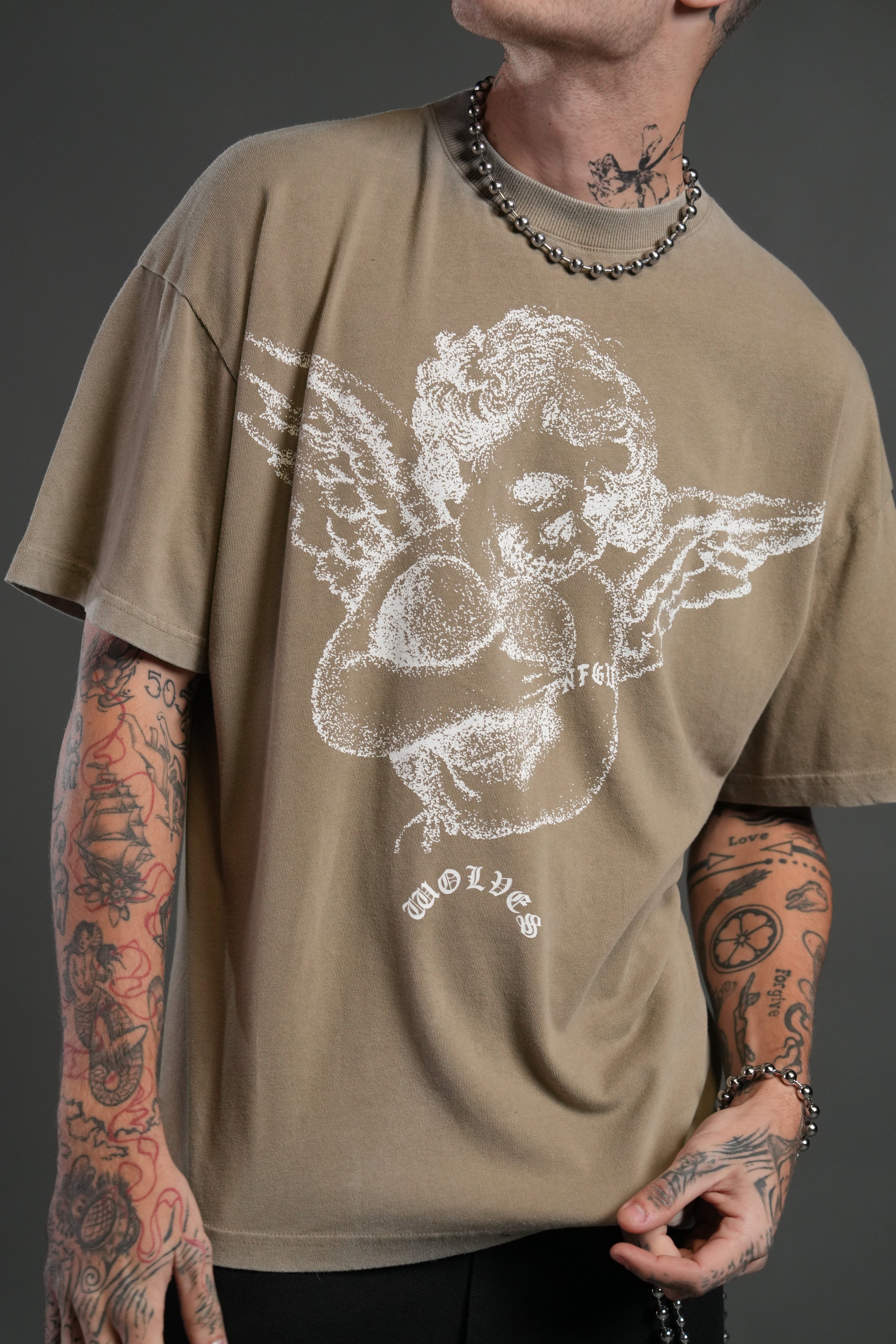 Shielded Heart Unisex "Premium" Oversized Tee in Taupe