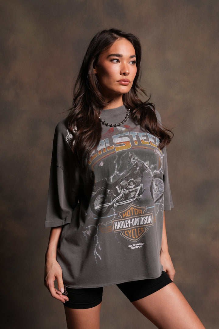 Last Ride Premium Raw Hem Box Cut Tee in Slate Gray