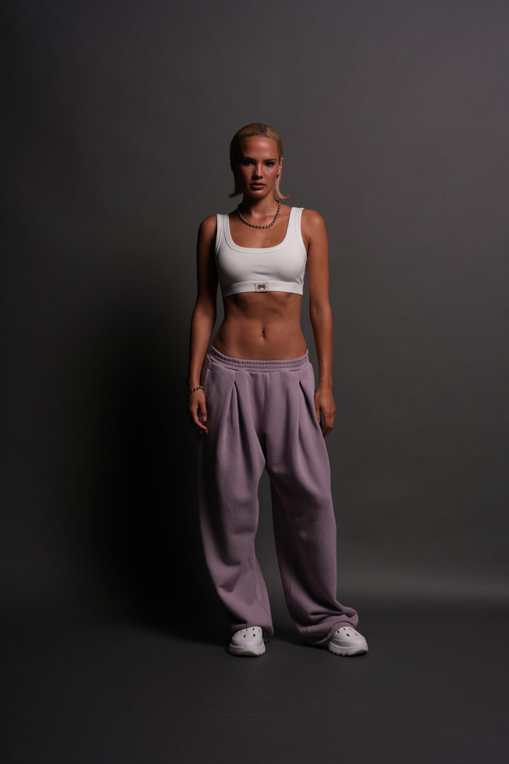 Chopper Appliqué "Yara" Pleated Sweat Pants V2 in Purple Smoke