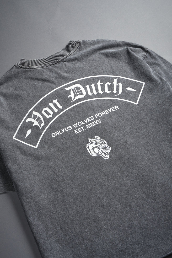 Darc Covenant Grunge Mid-Length Raw Hem Tee in Wolf Gray