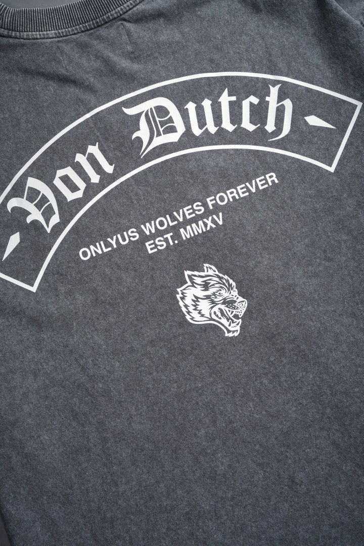 Darc Covenant Grunge Mid-Length Raw Hem Tee in Wolf Gray