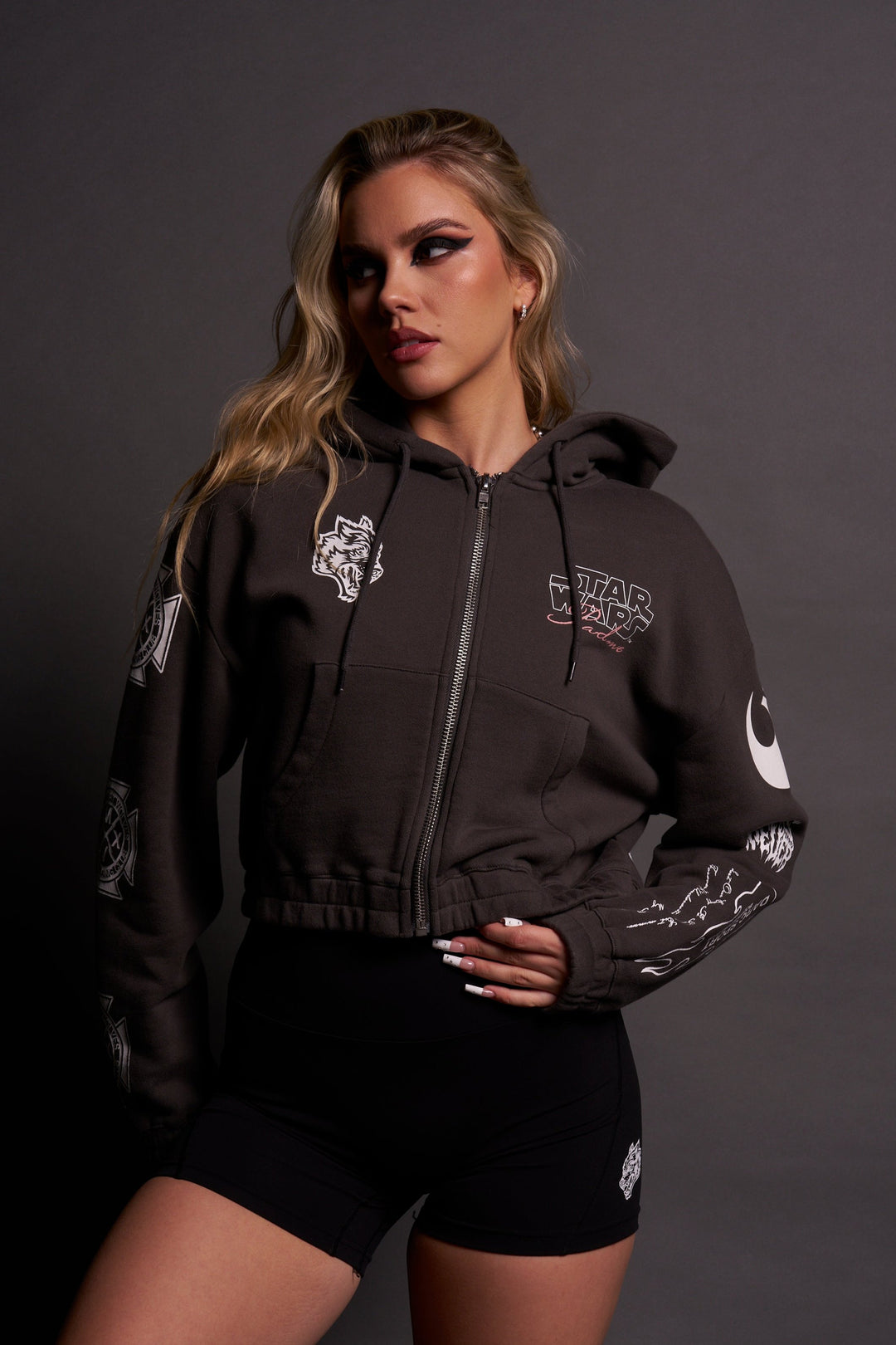 The Power Of The Dark Side Padme "Chambers" (Cropped) Zip Hoodie in Wolf Gray