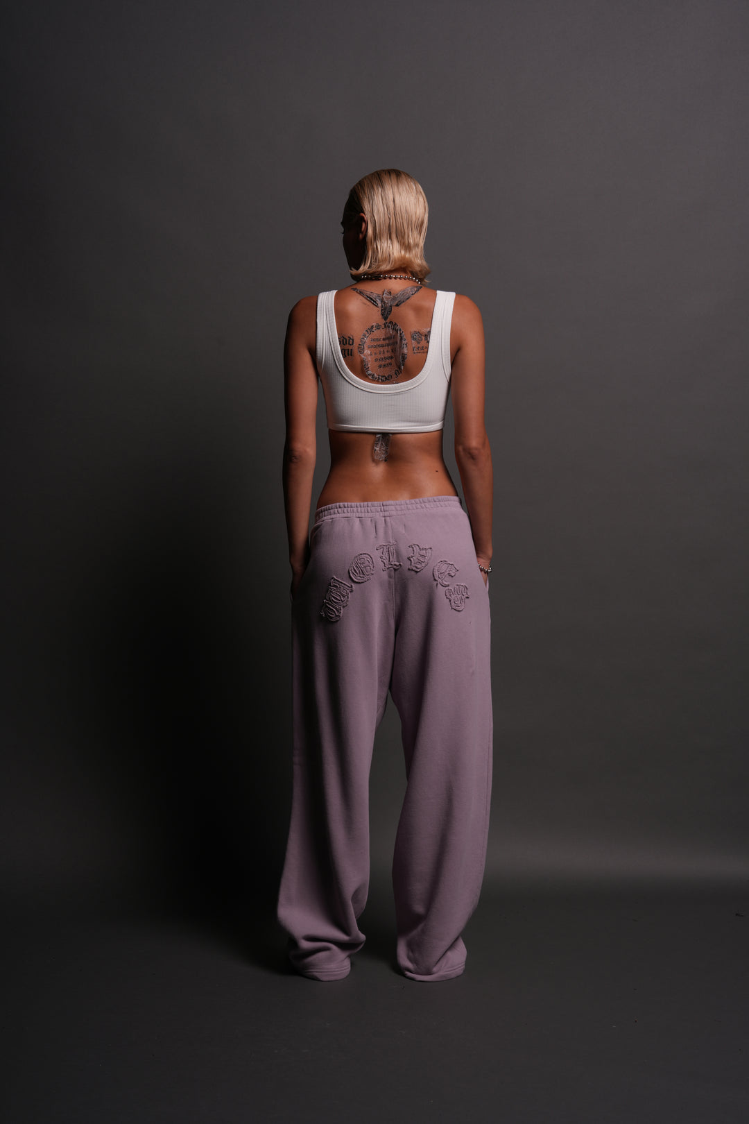 Chopper Appliqué "Yara" Pleated Sweat Pants V2 in Purple Smoke