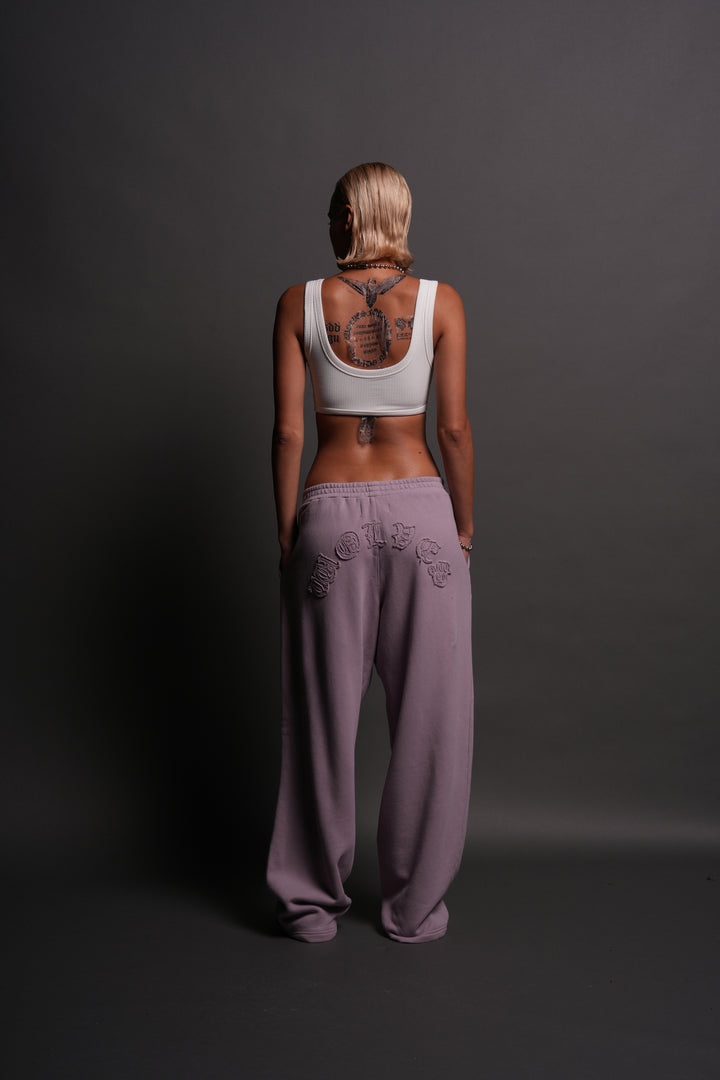 Chopper Appliqué "Yara" Pleated Sweat Pants V2 in Purple Smoke