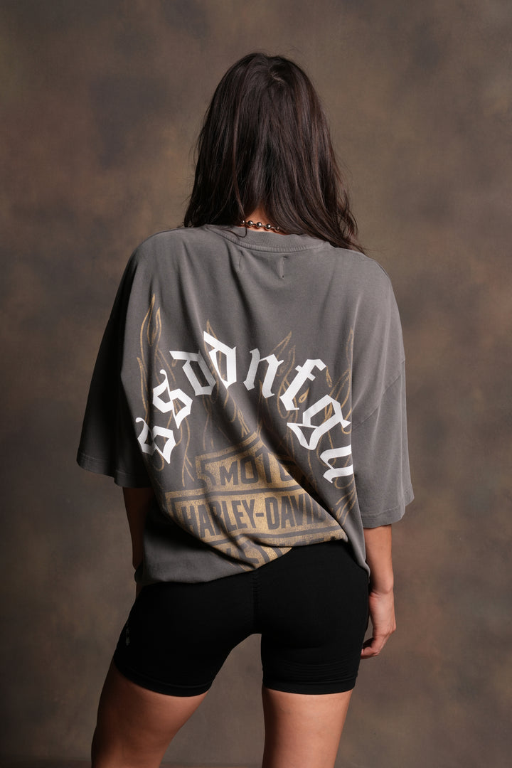 Last Ride Premium Raw Hem Box Cut Tee in Slate Gray
