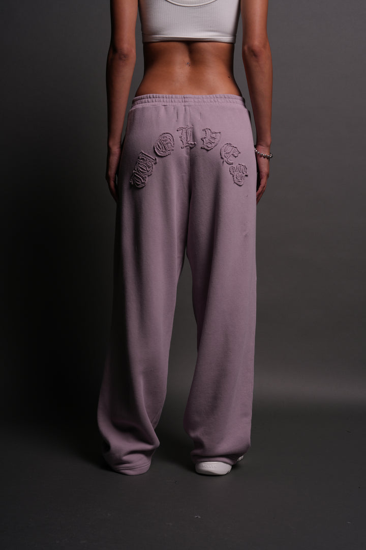 Chopper Appliqué "Yara" Pleated Sweat Pants V2 in Purple Smoke