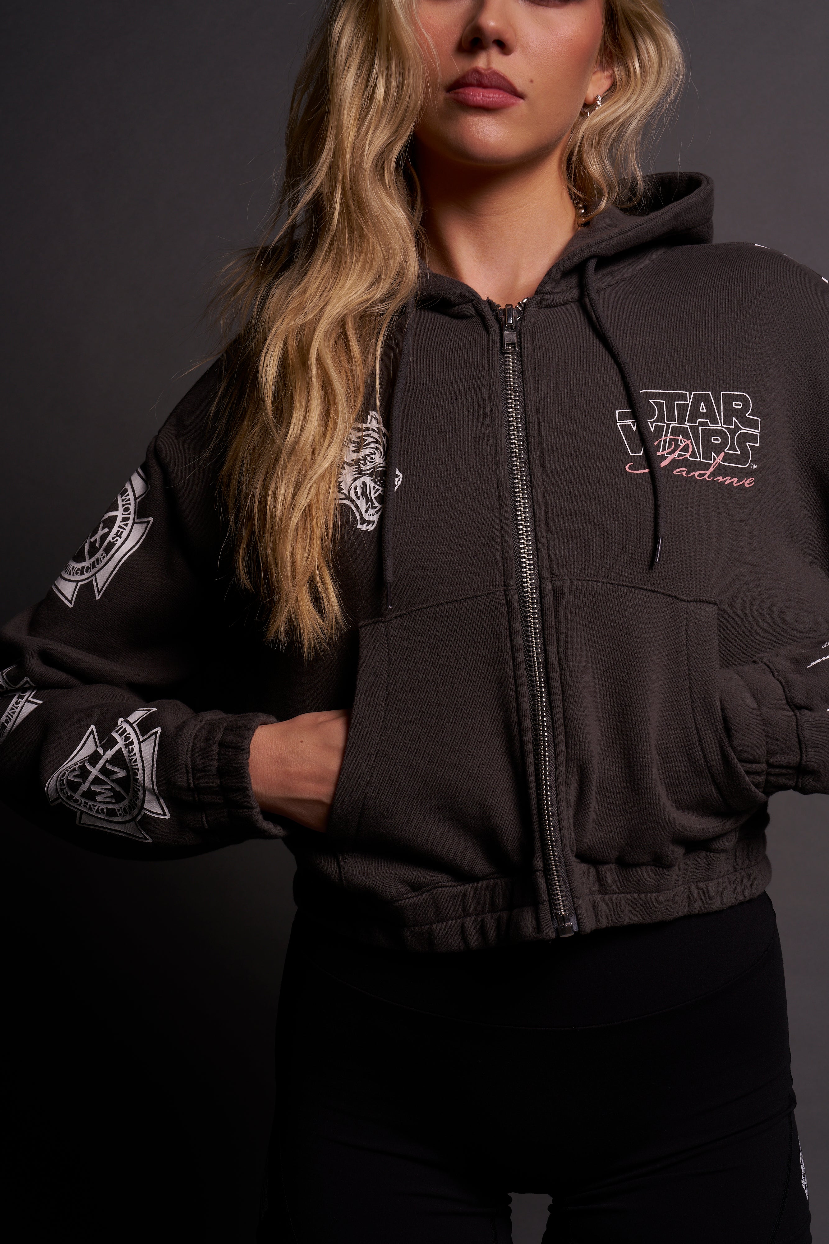 The Power Of The Dark Side Padme "Chambers" (Cropped) Zip Hoodie in Wolf Gray