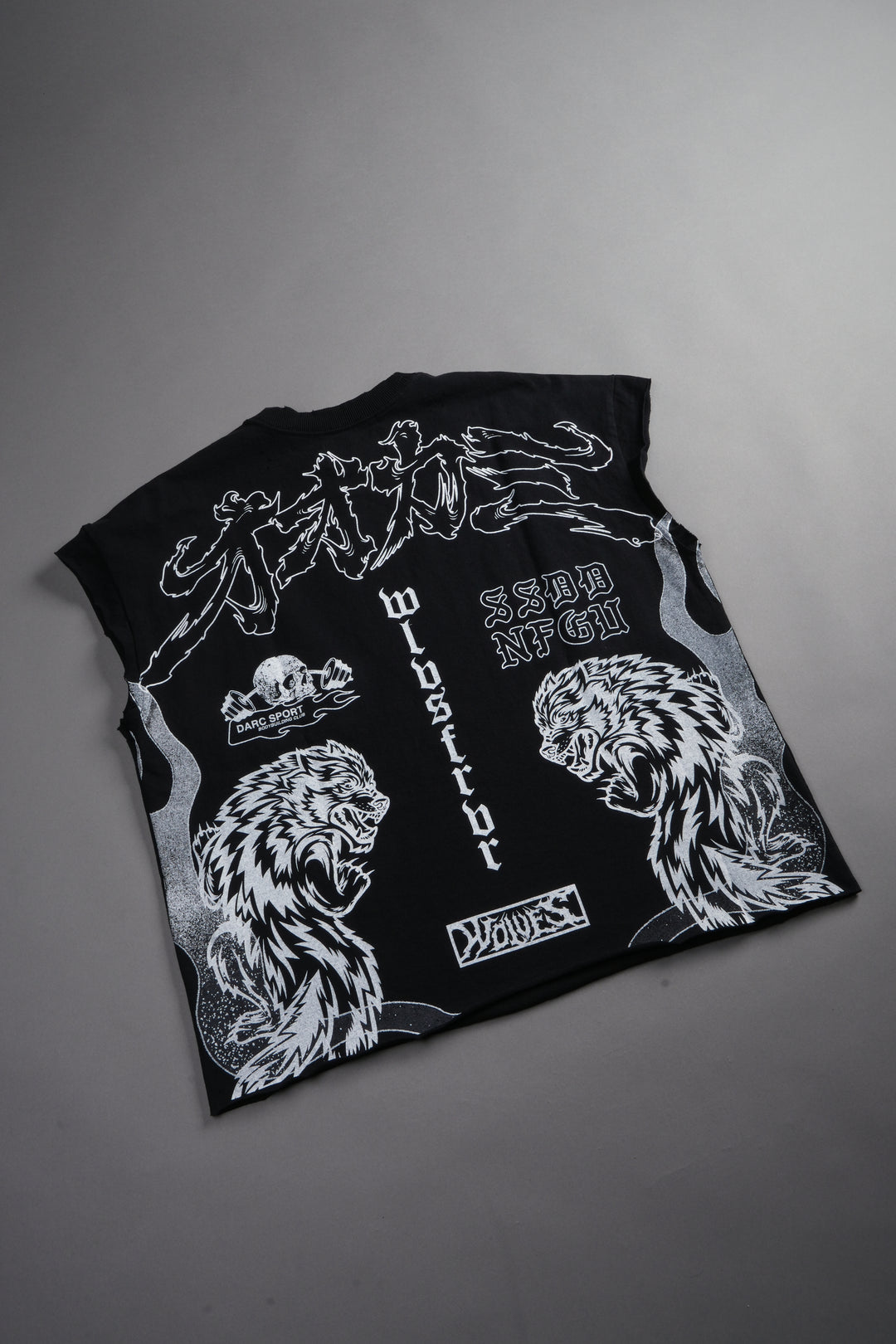 Our Code Distressed Grunge Cut Off Mid Length Raw Hem Tee in Black