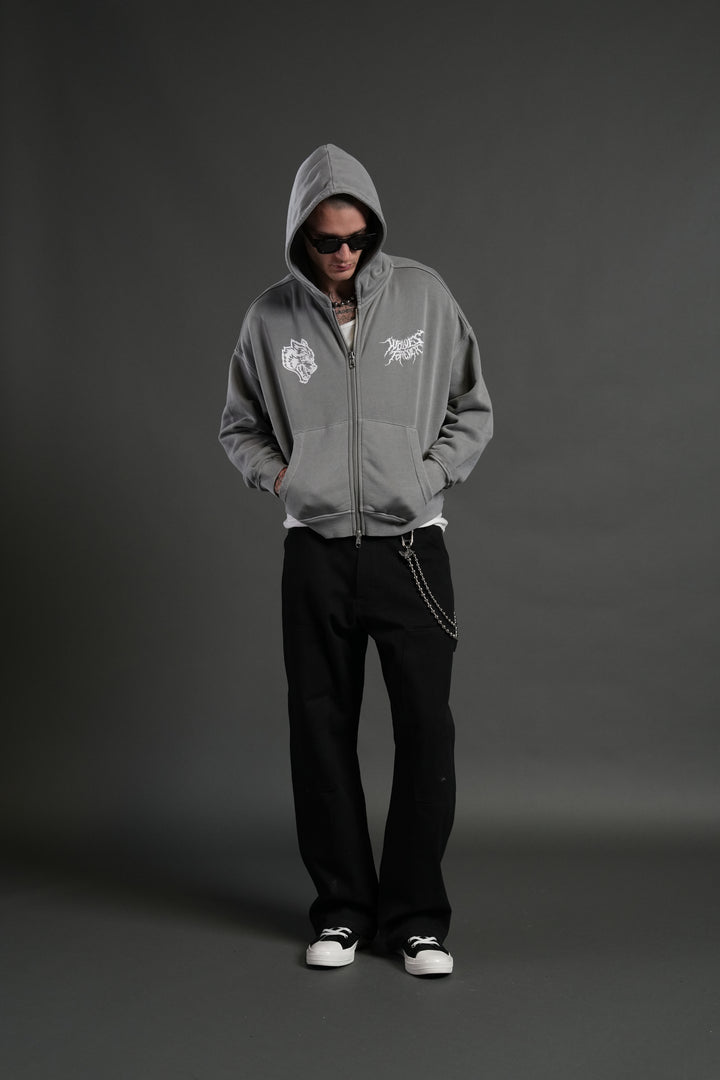 Stand-Off Vex Double Zip Hoodie in Dove Gray