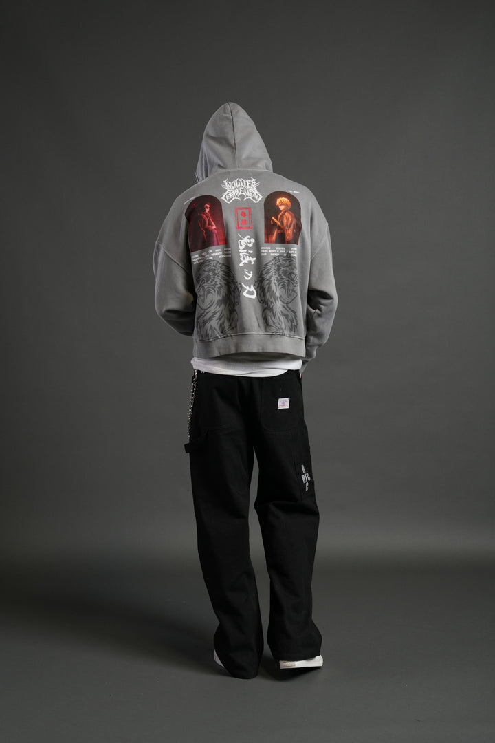 Stand-Off Vex Double Zip Hoodie in Dove Gray