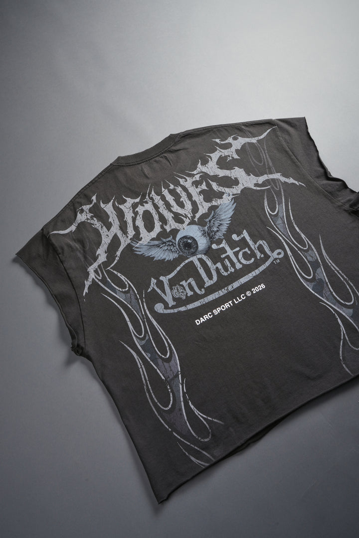 Take-Off Grunge Cut-Off Mid-Length Raw Hem Tee in Wolf Gray