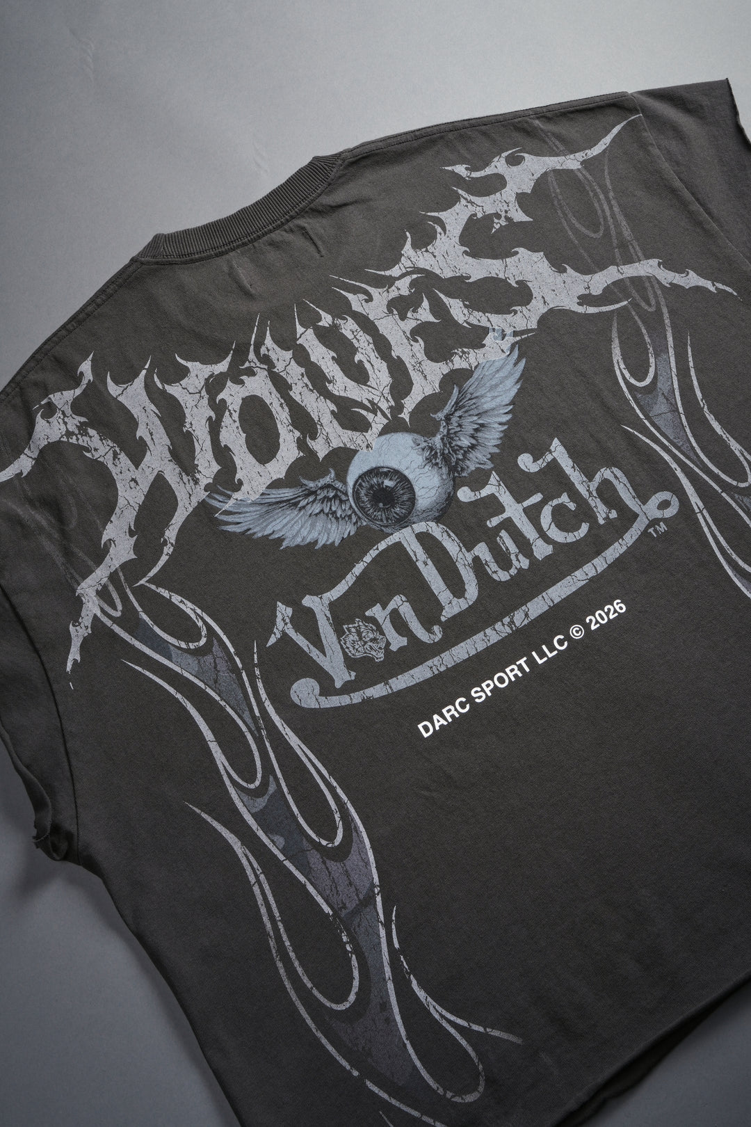 Take-Off Grunge Cut-Off Mid-Length Raw Hem Tee in Wolf Gray