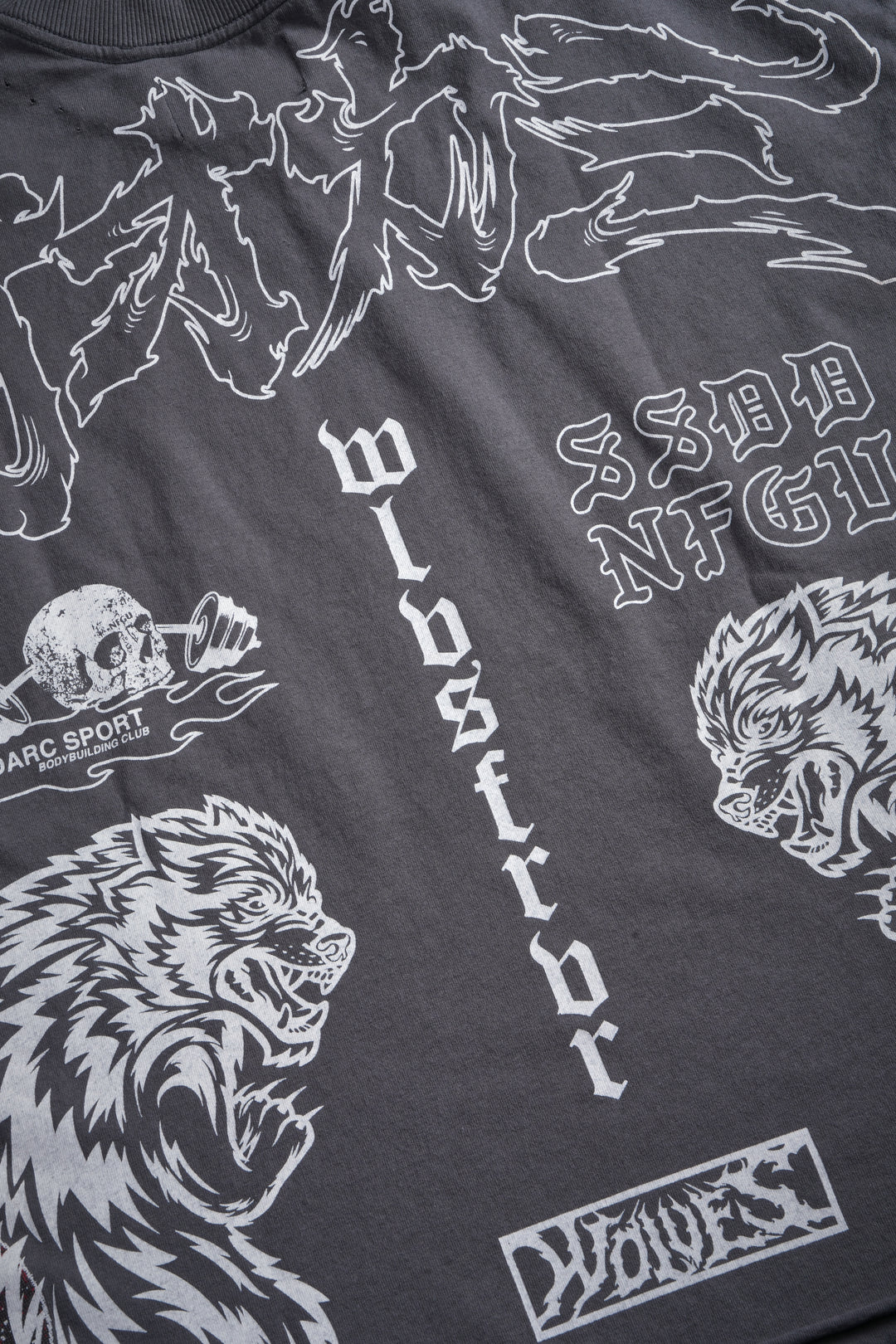 Our Code Distressed Grunge Cut Off Mid Length Raw Hem Tee in Slate Gray