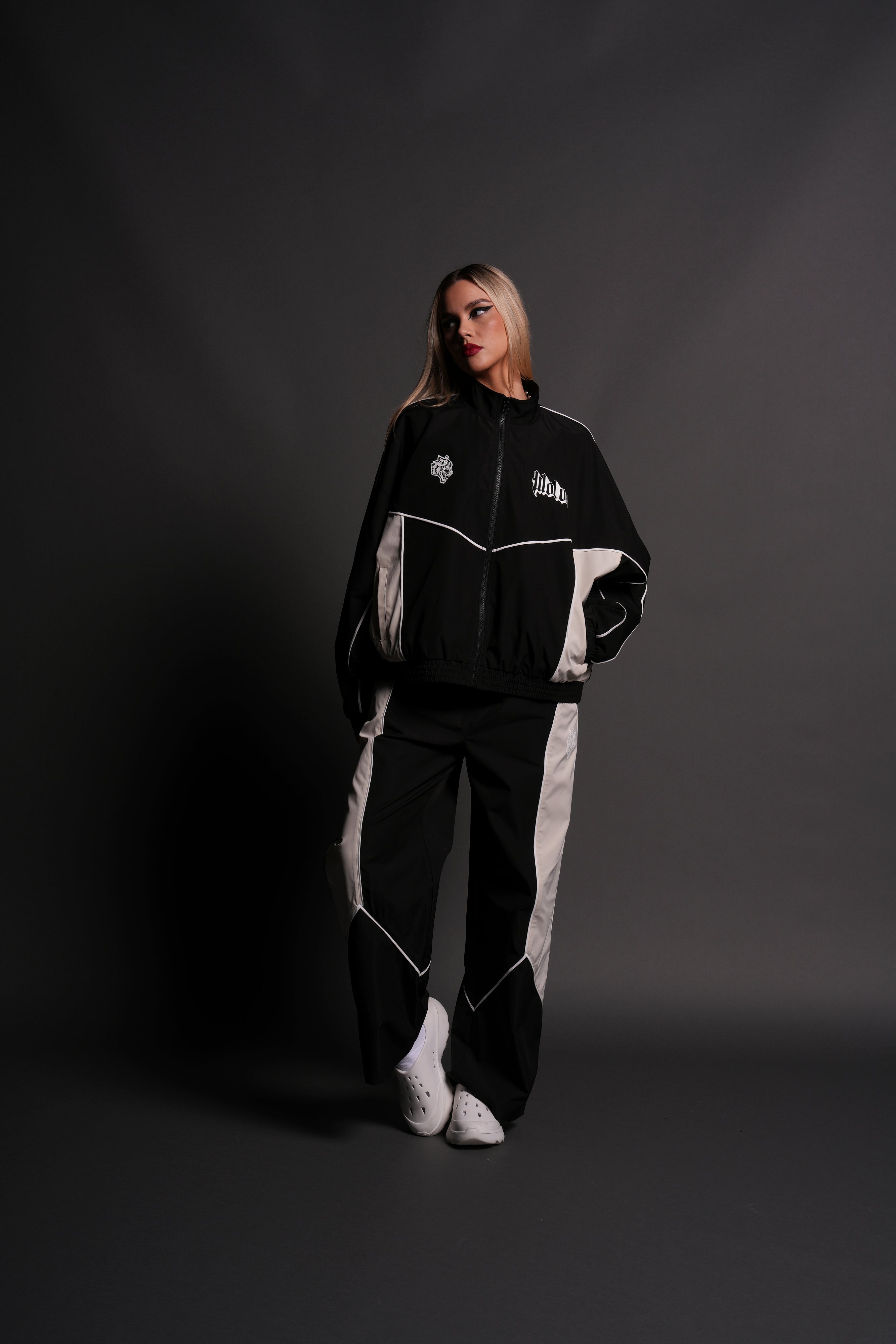 Our Passion Quinn Unisex Track Jacket in Black/Sand