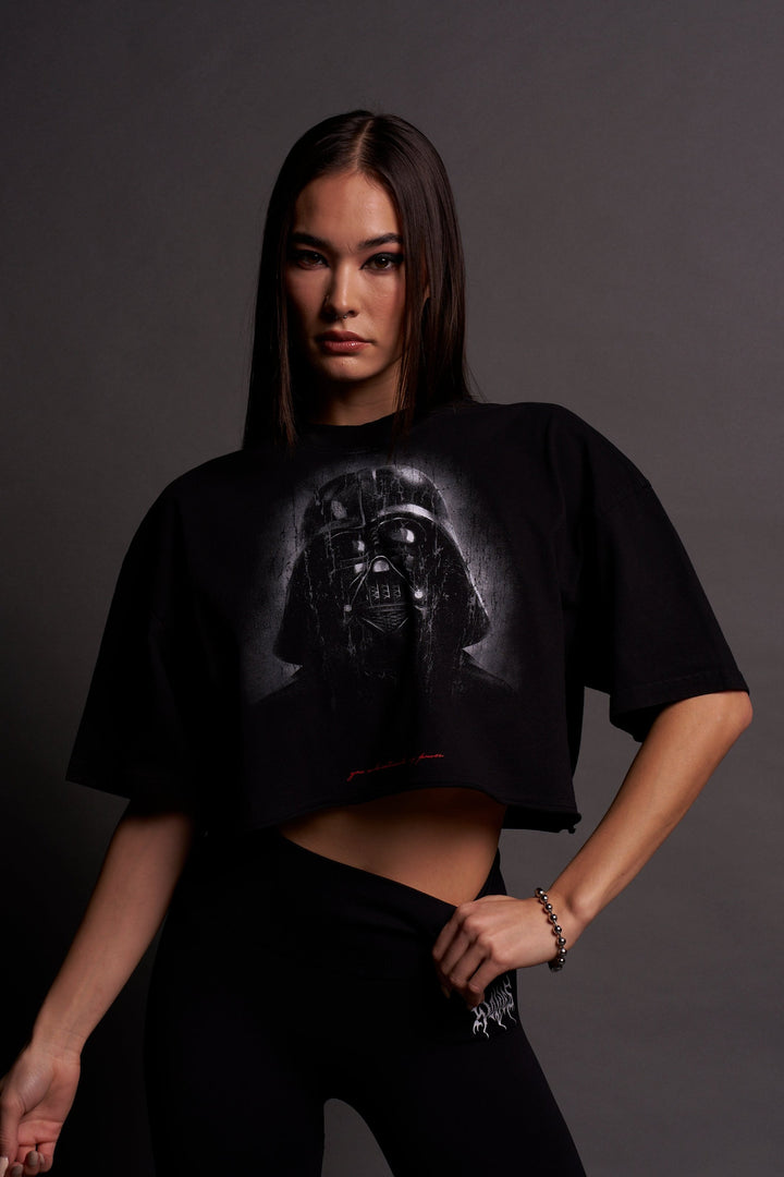 The Power Of The Dark Side Vader Oversized "Grunge" (Cropped) Tee in Black