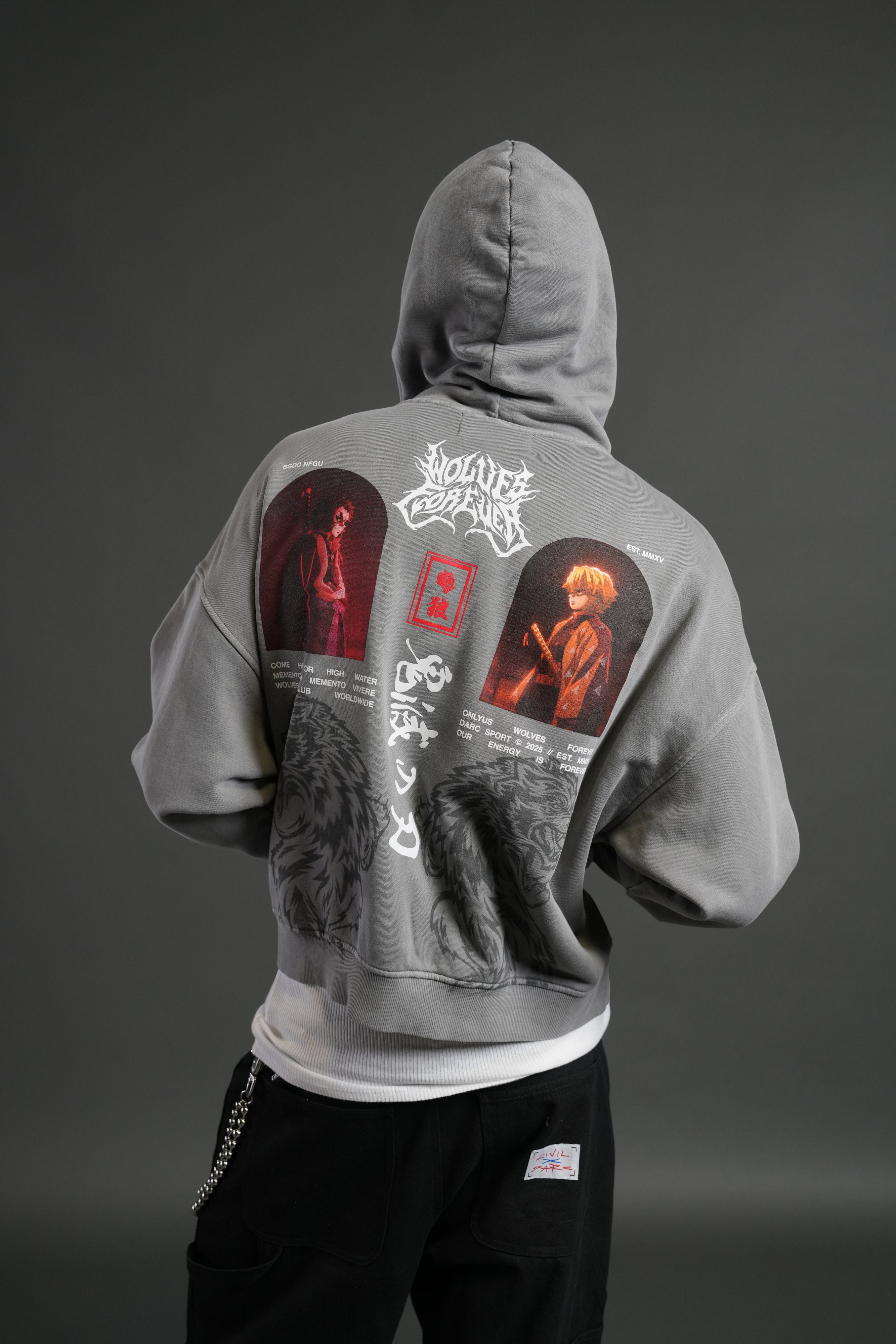 Stand-Off Vex Double Zip Hoodie in Dove Gray