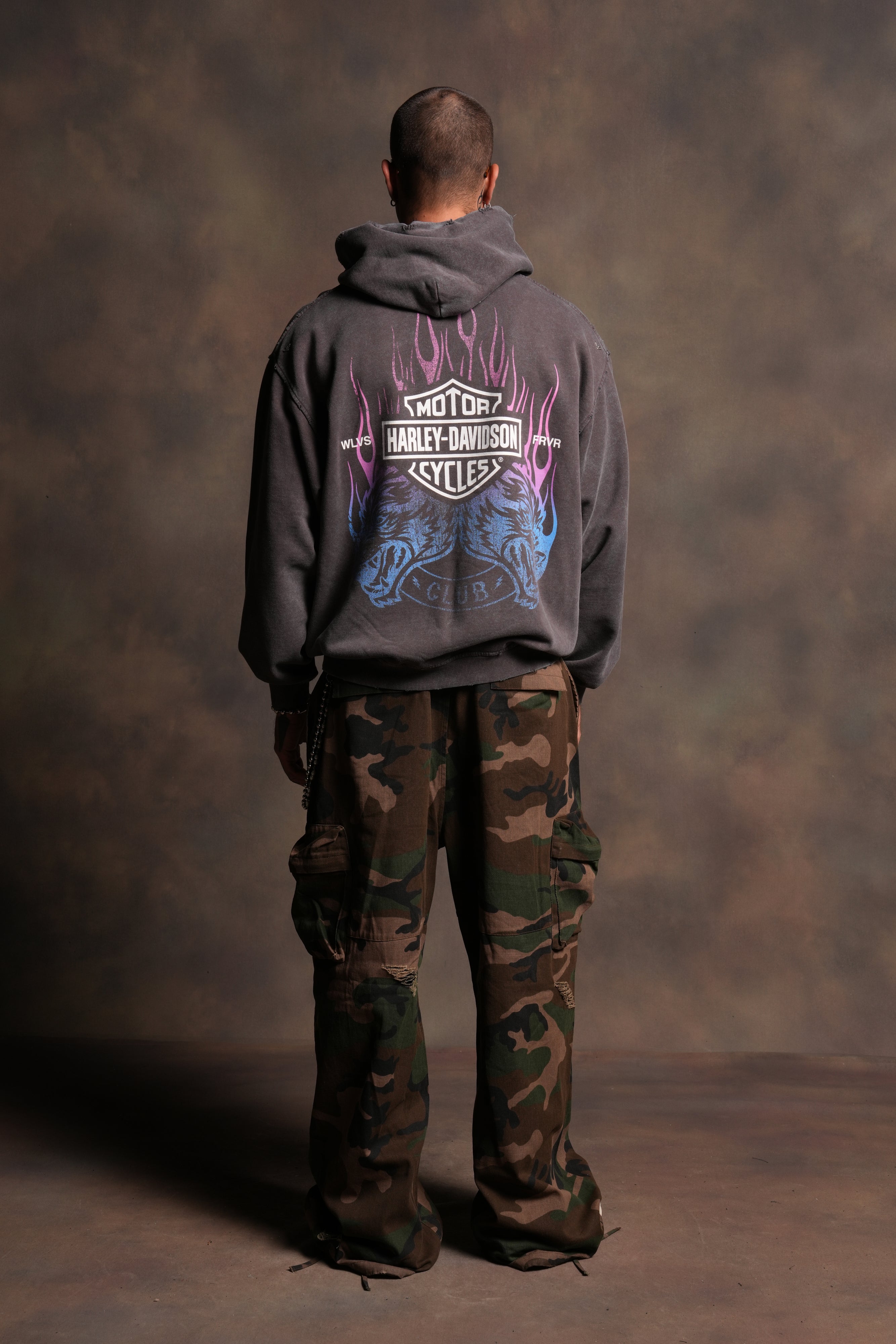 Rising Sun Grunge Moatis Hoodie in Darc Brown