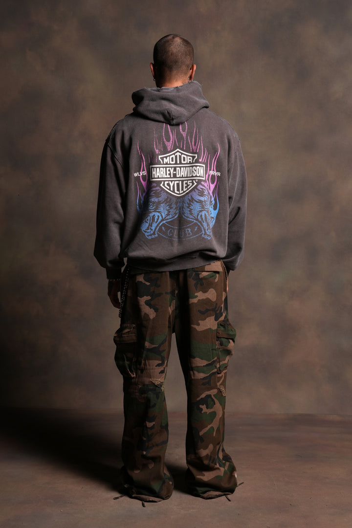 Rising Sun Grunge Moatis Hoodie in Darc Brown