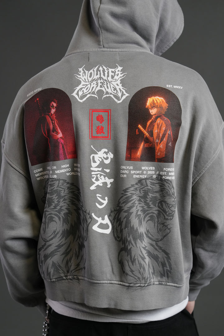 Stand-Off Vex Double Zip Hoodie in Dove Gray